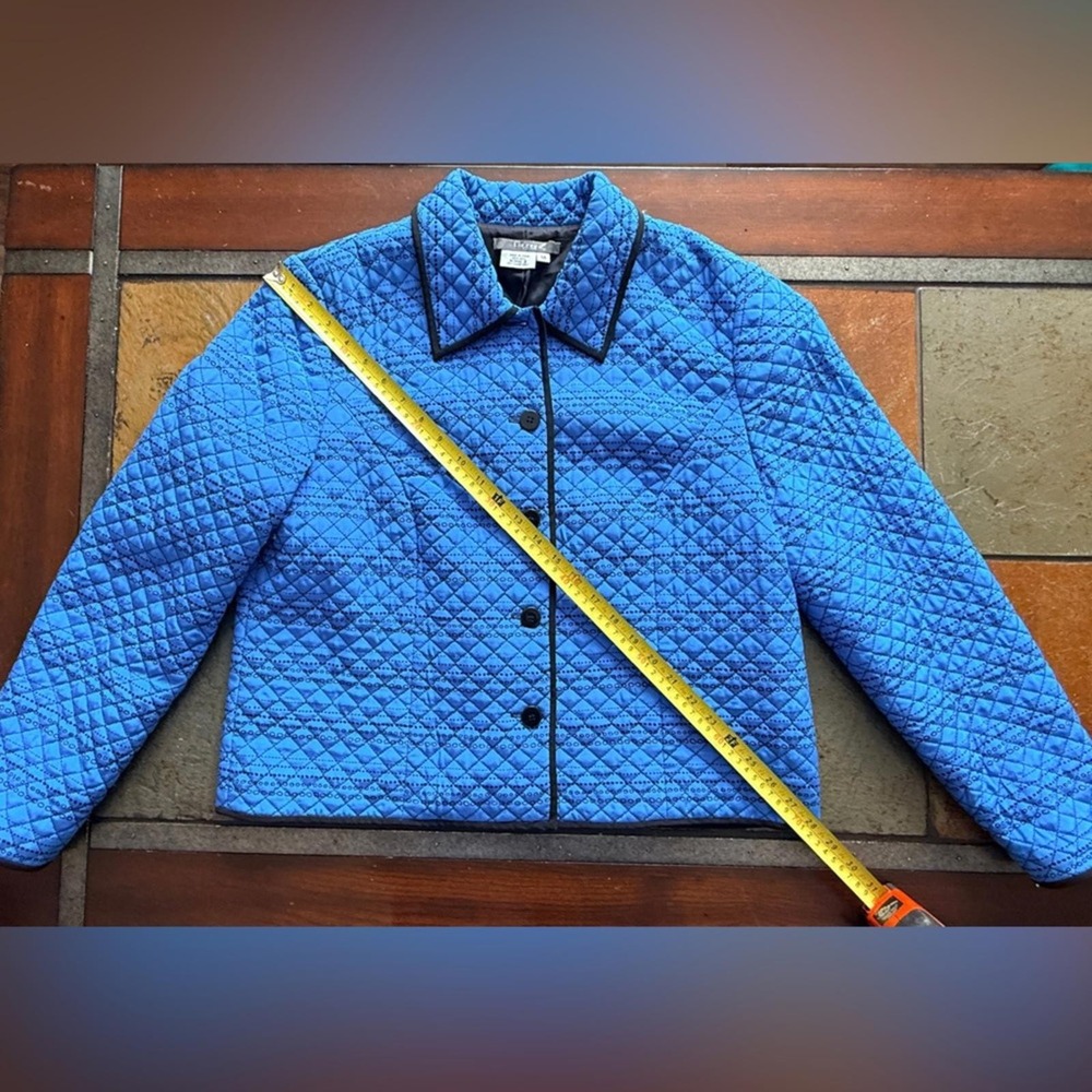 Maggie L blazer Shacket 100% silk blue black cropped office party luxury size 14